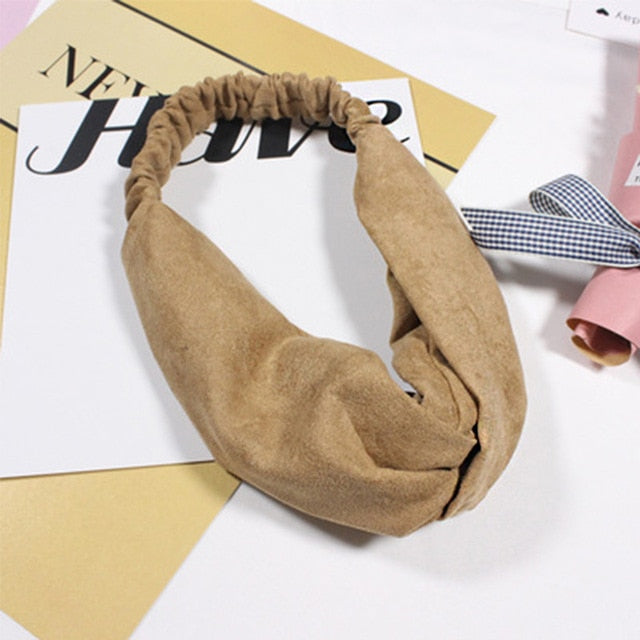 2018 New Women Spring Suede Soft Solid Headbands Vintage Cross Knot Elastic Hairbands Bandanas Girls Hair Bands Hair Accessories