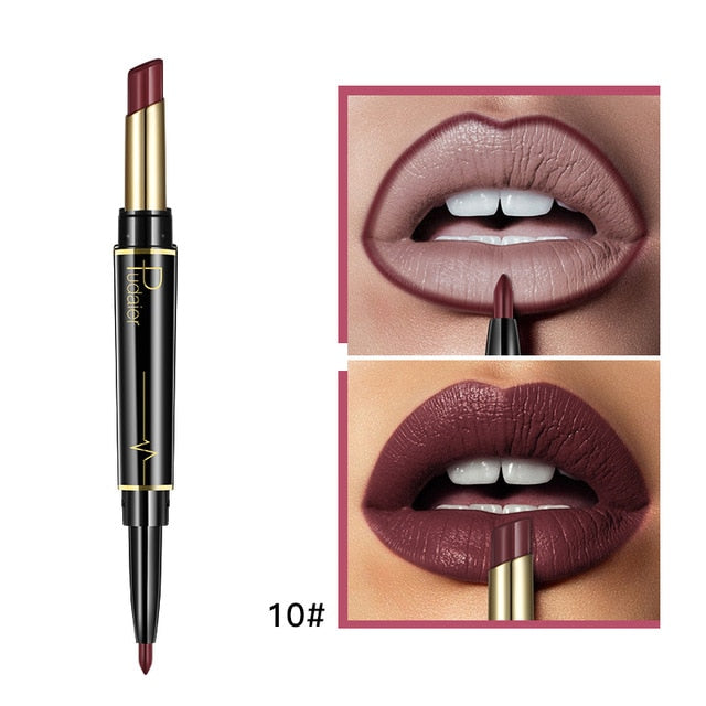 Pudaier Matte Lipstick Wateproof Double Ended Long Lasting Lipsticks Brand Lip Makeup Cosmetics Nude Dark Red Lips Liner Pencil
