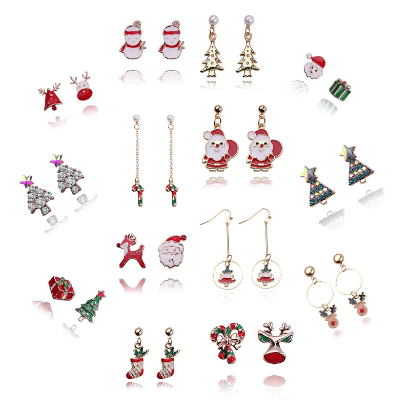 Christmas Jewelry Accessories Earrings Cute Santa Claus Snowman Lovely Tree Bell Romantic Christmas Gifts for Women Girls Kids