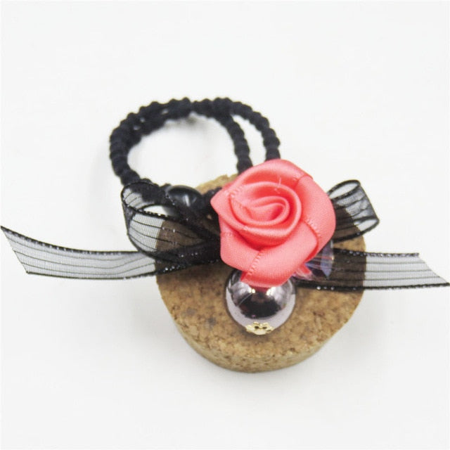 1PCS Lovely Clover Gray Ball Elastic Hair Bands Toys For Girls Handmade Bow Headband Scrunchy Kids Hair Accessories For Womens
