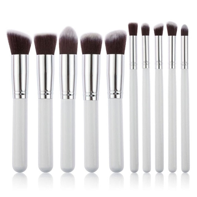 10 Pcs Silver/Golden Makeup Brushes Set Cosmetics Foundation Blending Blush Makeup Tool Powder Eyeshadow Cosmetic Set