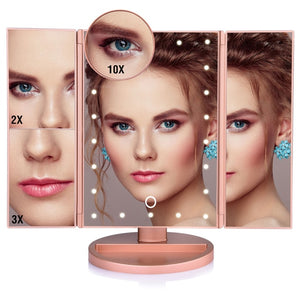 LED Touch Screen 22 Light Makeup Mirror Table Desktop Makeup 1X/2X/3X/10X Magnifying Mirrors Vanity 3 Folding Adjustable Mirror