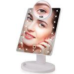 22 LED Light Touch Screen 1X 10X Magnifier Makeup Mirror Desktop Countertop Bright Adjustable USB Cable Or Battery Use 16 Lamp