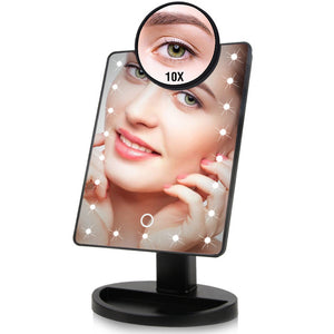 22 LED Light Touch Screen 1X 10X Magnifier Makeup Mirror Desktop Countertop Bright Adjustable USB Cable Or Battery Use 16 Lamp