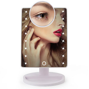 22 LED Light Touch Screen 1X 10X Magnifier Makeup Mirror Desktop Countertop Bright Adjustable USB Cable Or Battery Use 16 Lamp