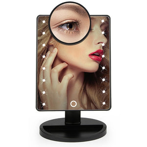 22 LED Light Touch Screen 1X 10X Magnifier Makeup Mirror Desktop Countertop Bright Adjustable USB Cable Or Battery Use 16 Lamp