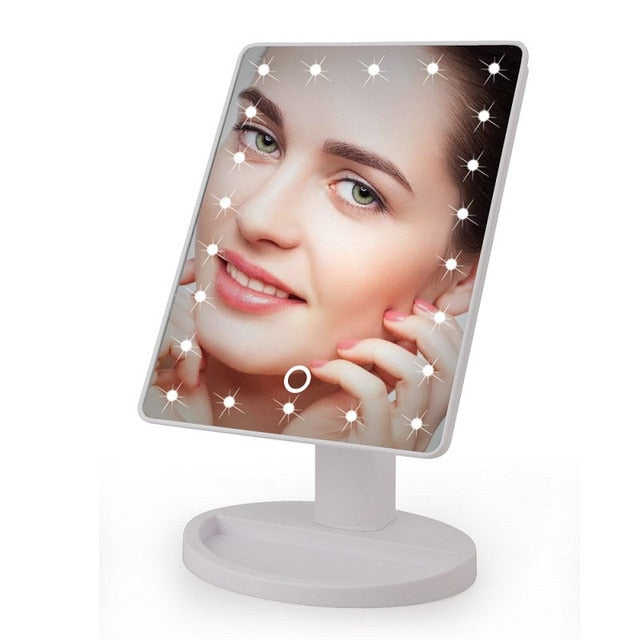 22 LED Light Touch Screen 1X 10X Magnifier Makeup Mirror Desktop Countertop Bright Adjustable USB Cable Or Battery Use 16 Lamp