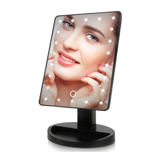 22 LED Light Touch Screen 1X 10X Magnifier Makeup Mirror Desktop Countertop Bright Adjustable USB Cable Or Battery Use 16 Lamp
