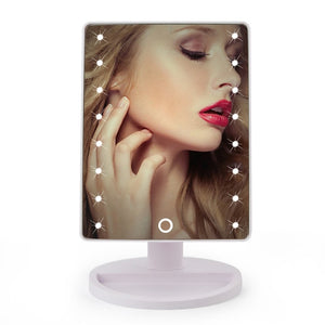 22 LED Light Touch Screen 1X 10X Magnifier Makeup Mirror Desktop Countertop Bright Adjustable USB Cable Or Battery Use 16 Lamp