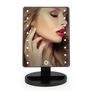 22 LED Light Touch Screen 1X 10X Magnifier Makeup Mirror Desktop Countertop Bright Adjustable USB Cable Or Battery Use 16 Lamp