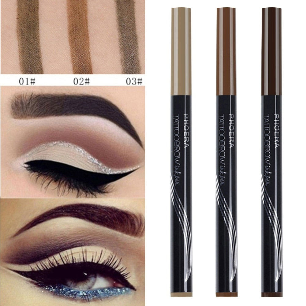 PHOERA Drop Ship Double Head Eyebrow Pencil Waterproof Makeup Eyebrow Tattoo Pen With Brush lasting Makeup Cosmetics TSLM2