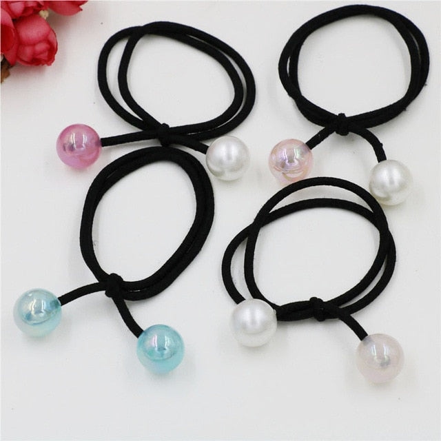 1PCS Lovely Clover Gray Ball Elastic Hair Bands Toys For Girls Handmade Bow Headband Scrunchy Kids Hair Accessories For Womens
